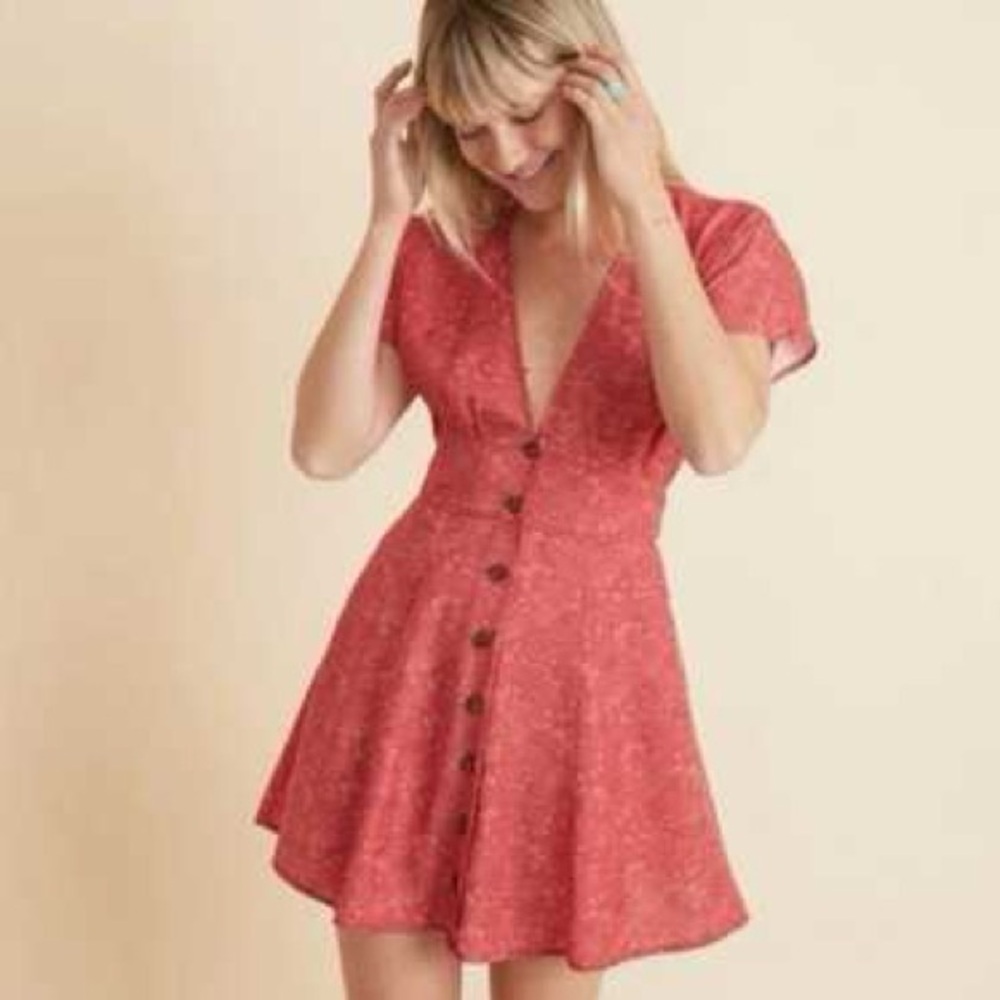 Marine Layer Camila Red Ditsy Floral Print Mini Dress Women’s Large Cottagecore